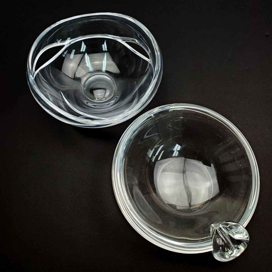 2 Small Glass Bowls Including Steuben & Rosenthal: Lot of 2 Small Glass Bowls Including Steuben & Rosenthal. Both Are Fully Signed At the Bottoms. Condition: Both Generally Very Good. Dimensions: Larger-H-2.3" x Dia-5". Provenance: From a Long Island,