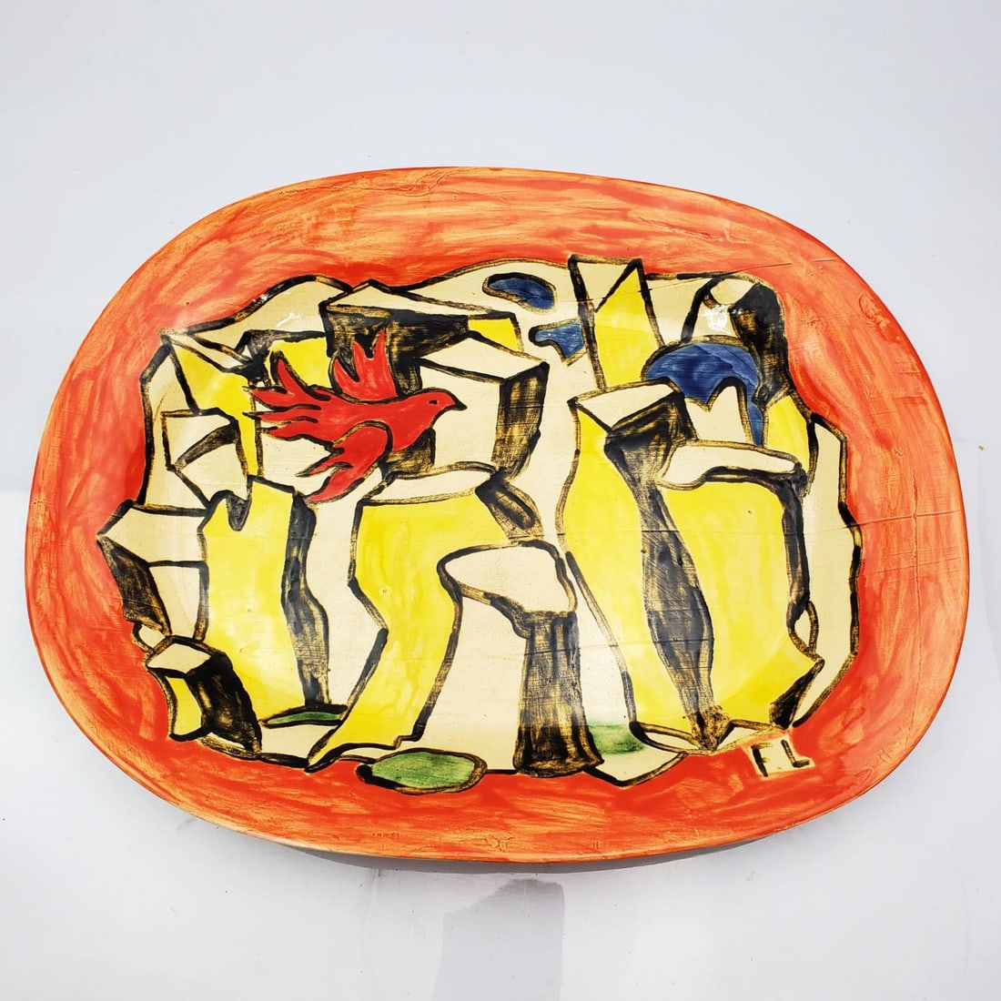 After F. Leger, France Pottery Platter "Red Dove" (1 of 6)