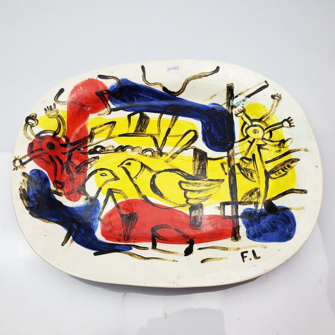After F. Leger, France Pottery Platter "Two Doves" (1 of 5)