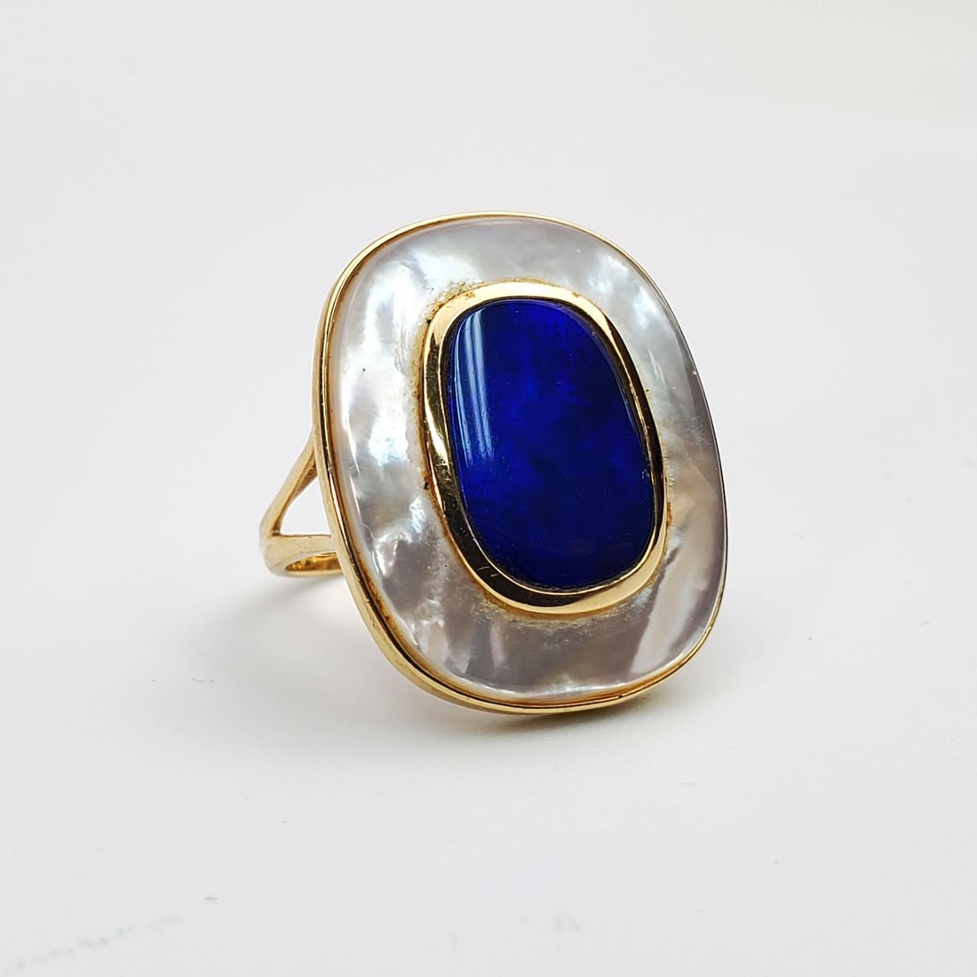 Unusual 14K Gold, Mother of Pearl & Enamel Ring (1 of 4)