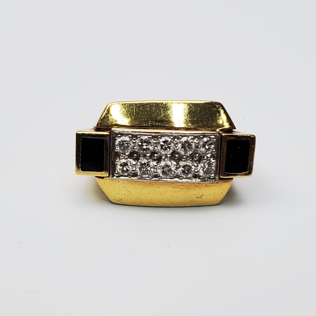 18K Gold, Diamonds & Black Enamel Ring (1 of 4)