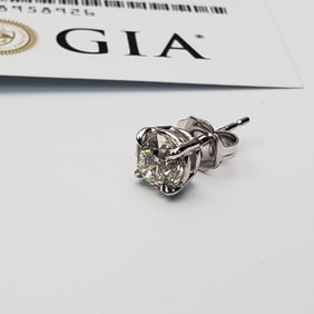 14K Gold & 0.78 Carat Diamond Stud Earring w/ GIA