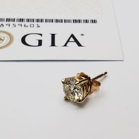 14K Gold & 0.72 Carat Diamond Stud Earring w/ GIA