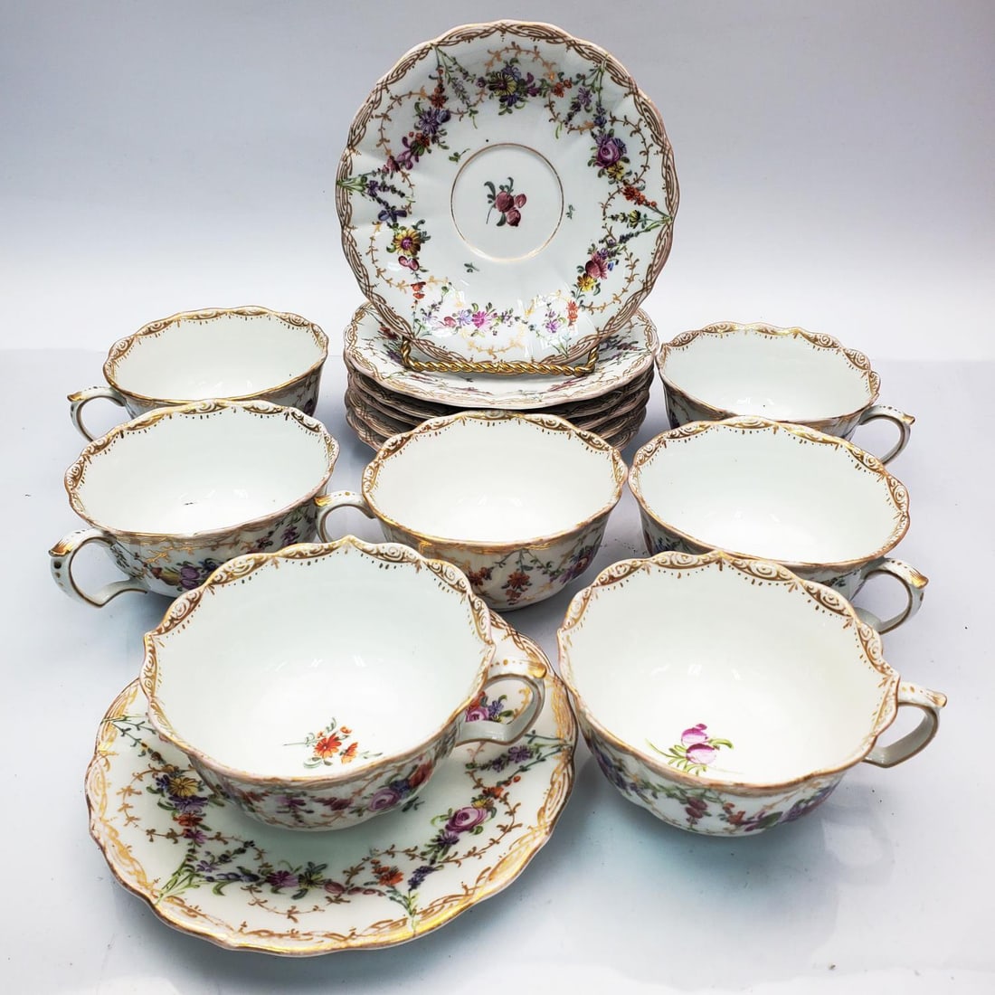 Lot of 7 Antique Meissen Porcelain Cups & Saucers (1 of 5)
