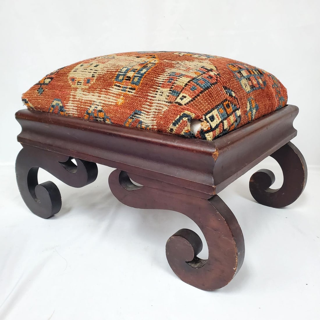 Antique 19th C. Persian Kilim Upholstered Stool (1 of 4)