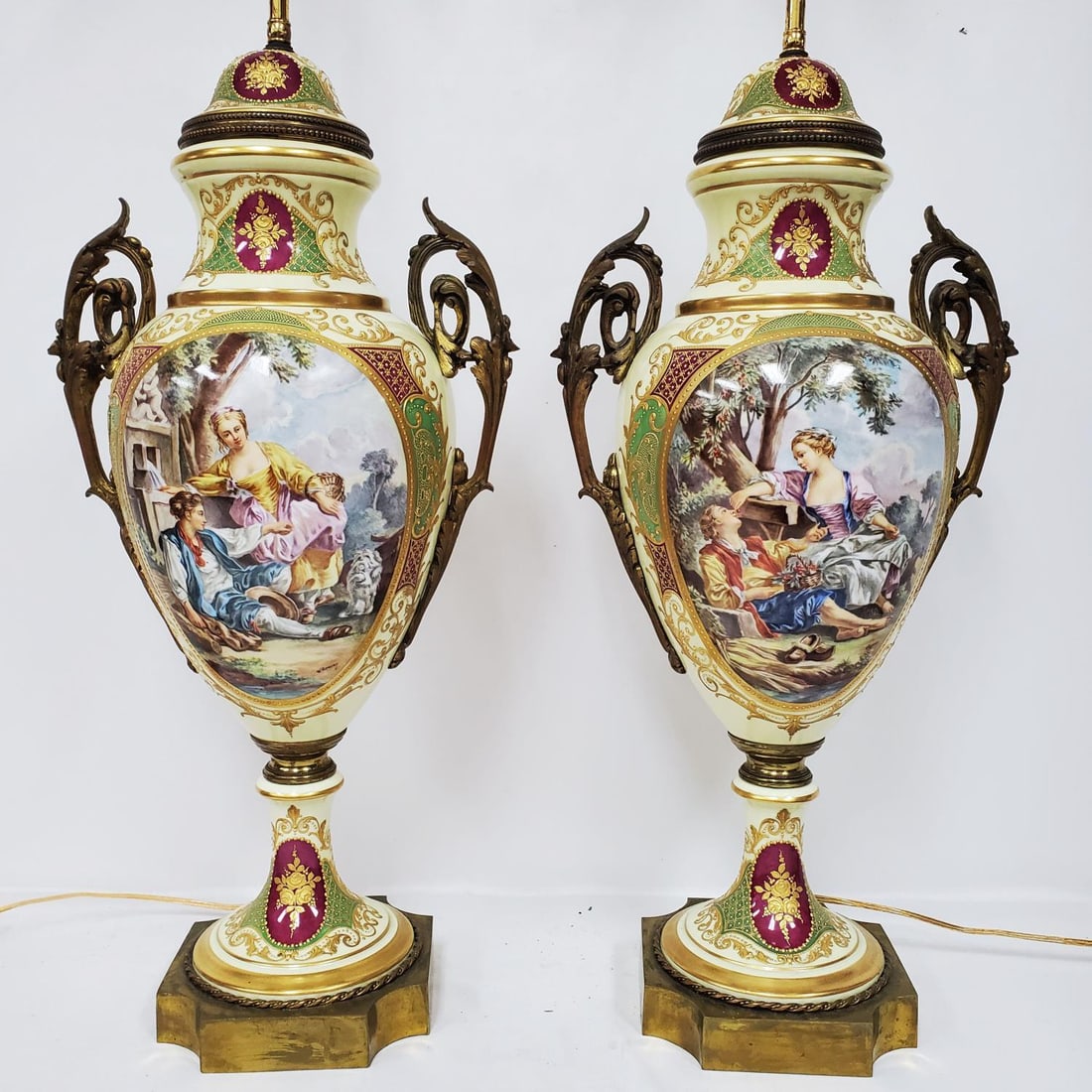 Antique Large Pr. Sevres Style Covered Urns (1 of 7)