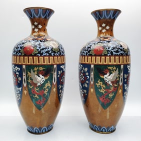 Antique  Japan Pair of Meji Ginbari Cloisonne