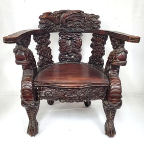Japanese 19th C. Meiji Carved Wood Chair