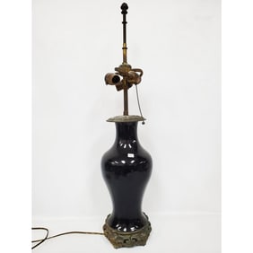 Antique Chinese Black Glazed Porcelain Lamp