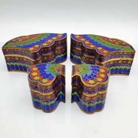 Chinese 4 Section Butterfly Cloisonne Box Set