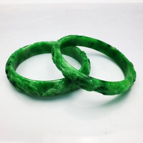 Lot of 2 Chinese Hard Stone or Jadeite Bracelets