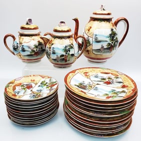 Old Signed Japanese Satsuma Style Tea Set
