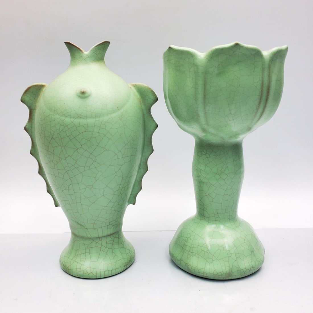 Lot of 2 Chinese Signed Celadon Crackle Vases (1 of 4)