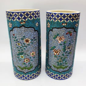 Japan Pair of Kinkozan Cloisonne Porcelain Vases
