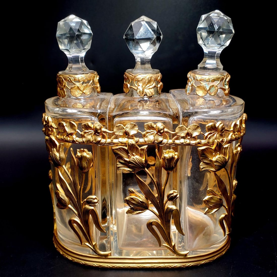 Art Nouveau French Dore & Glass 3-Section Perfume (1 of 5)