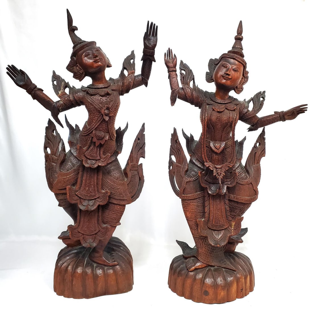 Set  2 Antique Large Carved Wood Balinese Dancers (1 of 8)