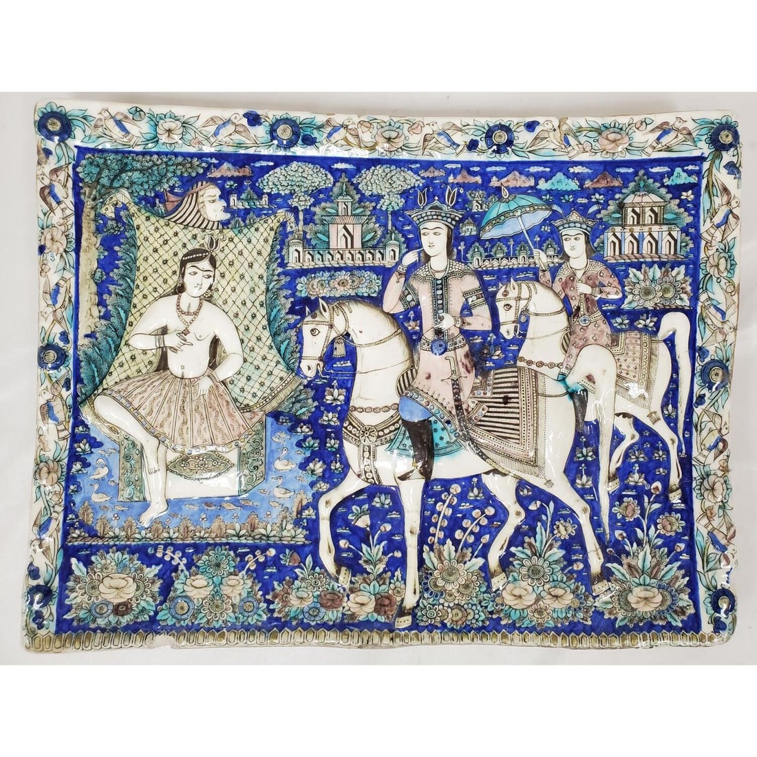 Persian 19th C. Qajar Moulded Glazed Pottery Tile (1 of 5)