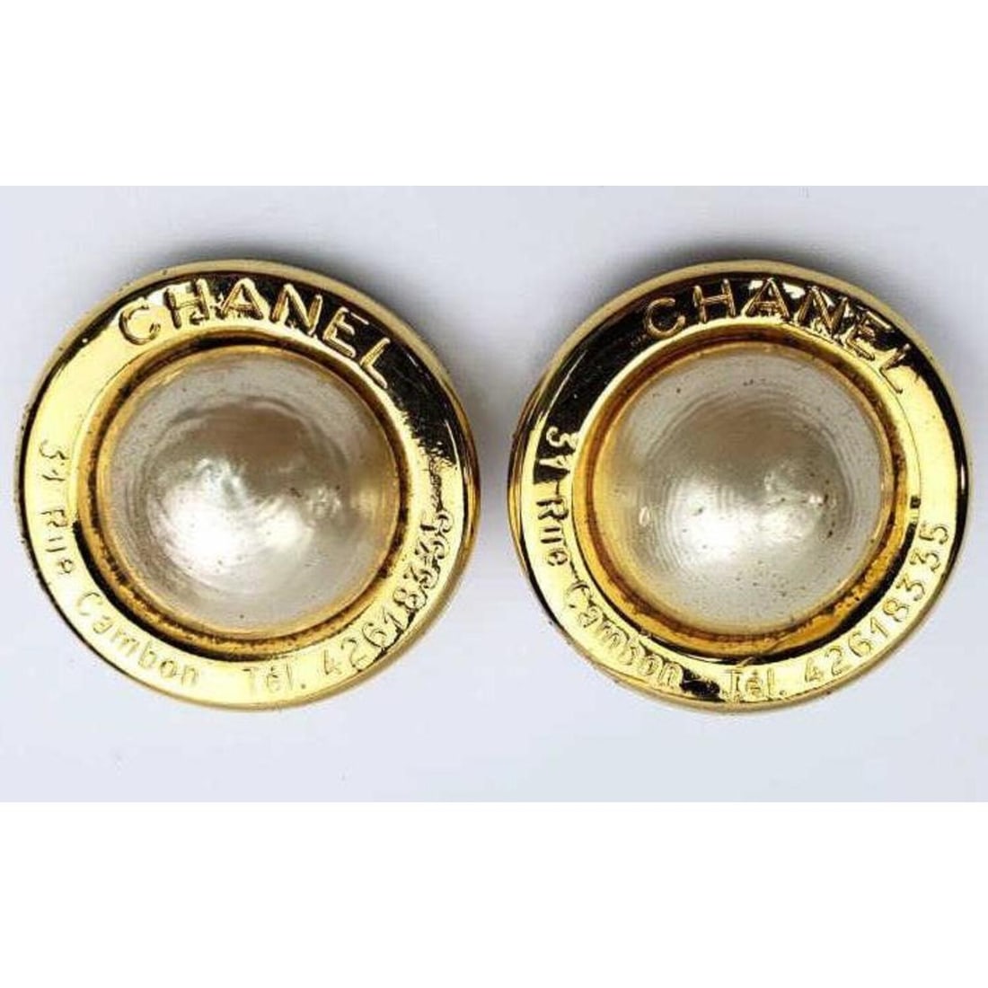 Vintage Pair of Chanel Made in France Earrings: Vintage Pair of Chanel Made in France Earrings. Fully Marked. In Original Chanel Box. Condition: Excellent. Dimensions: Dia-1.5". Provenance: From a Long Island, NY Home. Please note the absence of a