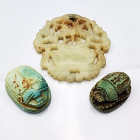 Chinese Carved Hard Stone Medallion & Others