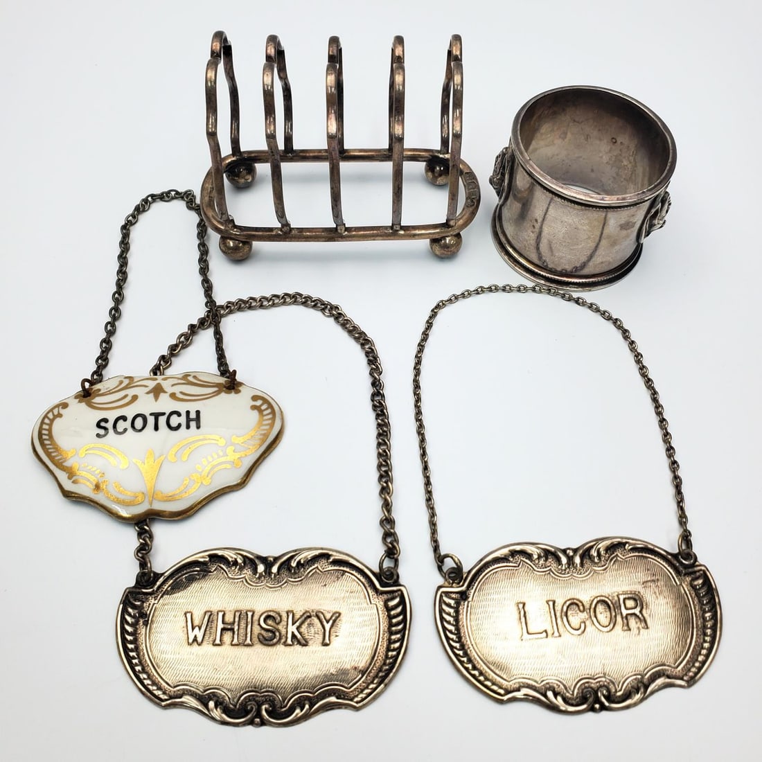 Lot of 4 Antique Silver or Silver-Plated Items Incl. a Toast Stand (1 of 2)