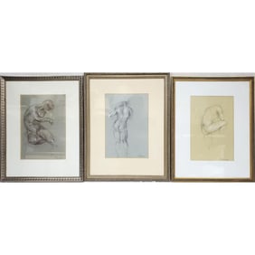 Lot of 3 Signed "Maione" Drawings "Nude Men"