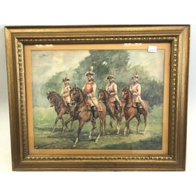 Signed Painting, Watercolor on Paper "Horsemen"