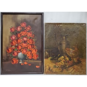 Lot of 2 Signed Old Paintings, Oil on Canvas