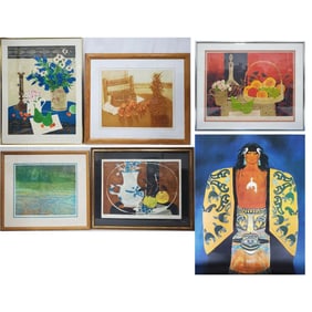 6 Vintage Signed Lithographs by Various Artists