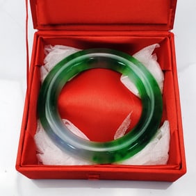 Heavy Round Green Probably Jade Bangle Bracelet