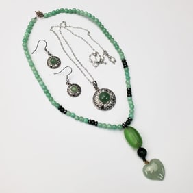 4 Piece Group Lot of Green Probably Jade Jewelry