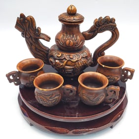 Old Qing Period Probably Jade Teapot & 4 Cups Set