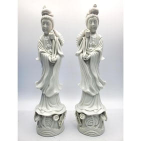 Pair of White Porcelain Guanyin Figures