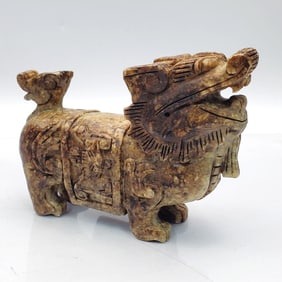 Chinese Vintage Carved Soapstone Foo Dog Figure