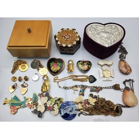 Lot of 3 Vintage Jewelry Boxes & Costume Jewelry