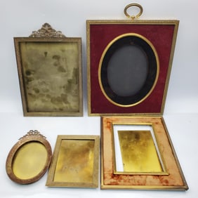 Lot of 5 Antique Brass or Bronze Picture Frames