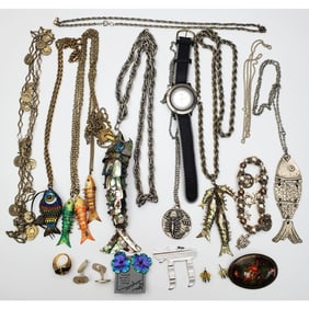 Bag of Vintage Costume Jewelry Including Silver