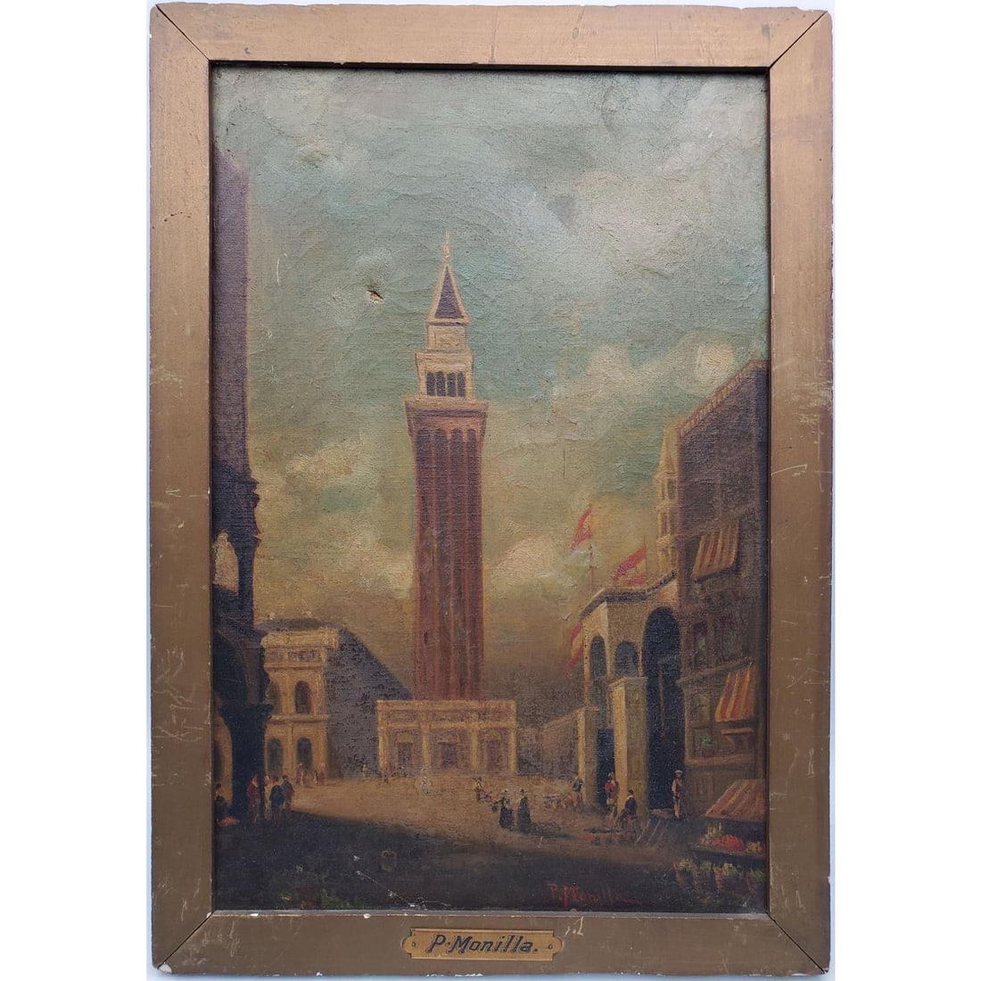 P. Monilla Antique 19th C. Painting, Oil on Canvas (1 of 5)