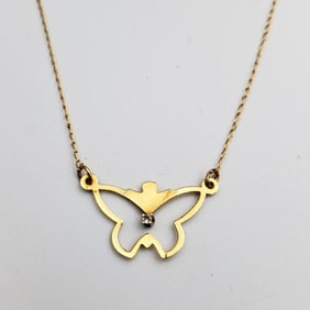 14K Gold Butterfly Necklace w/ a Small Diamond.