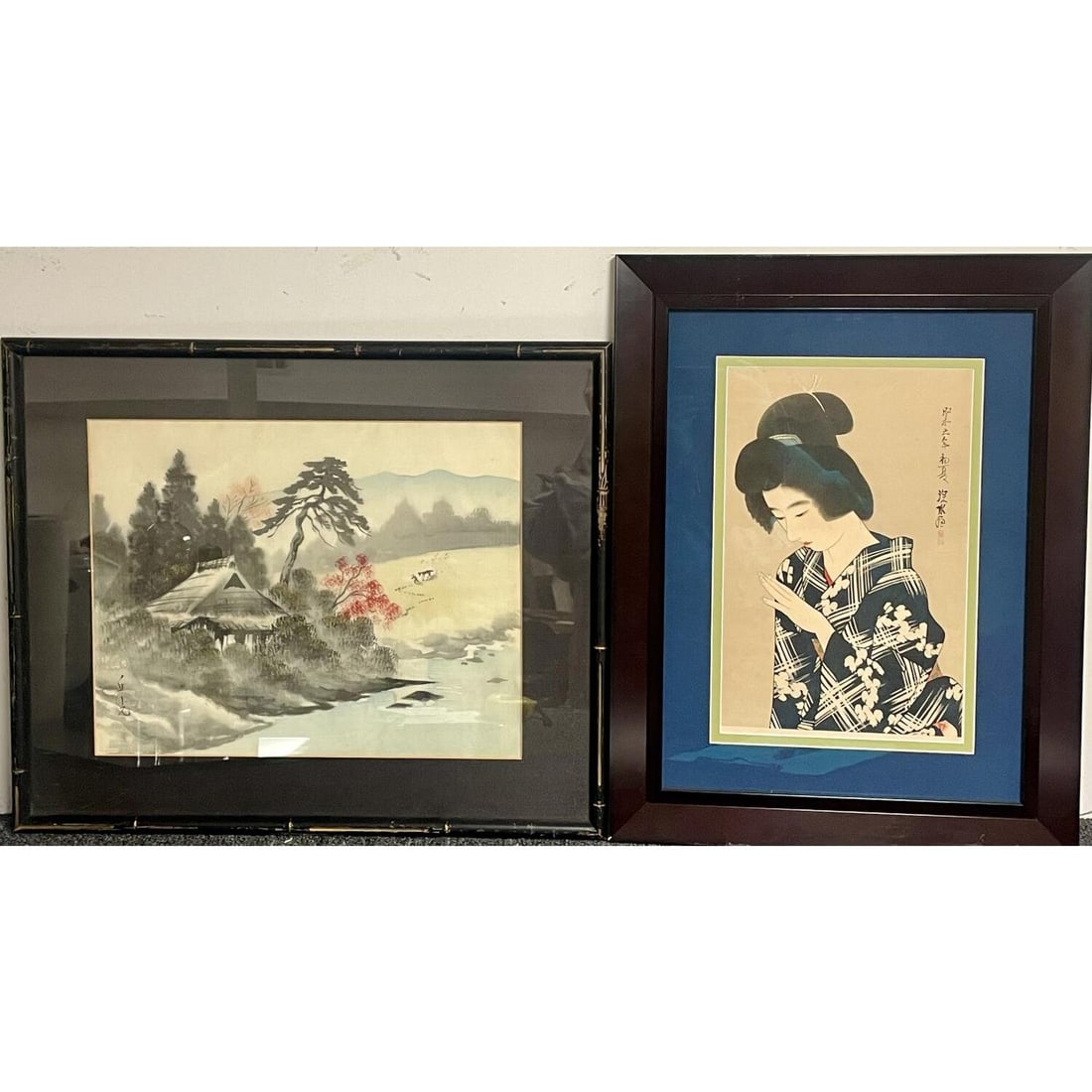 Lot of 2 Chinese or Japanese Watercolor Paintings: Lot of 2 Chinese or Japanese Watercolor Paintings on Paper. Framed Under Glass. Not Examined Out of Frames. Condition: Generally Good. Dimensions: Largest Sight-14" x 9". Frame-22.5" x 17.5". Provenan