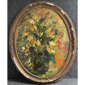 Signed Painting, Oil on Board "Flowers Still Life"