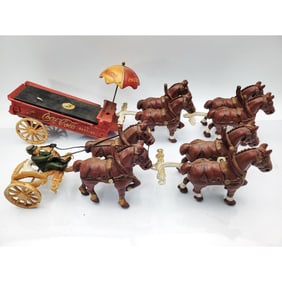 Vintage Coca Cola Metal Horse Drawn Carriage Set