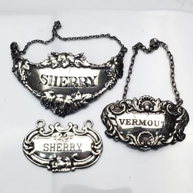 3 Antique Sterling Silver Decanter Label Tags