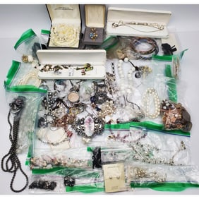 Bag Lot of Jewelry Including Some Silver Mounted