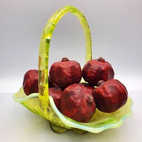 Opalescent Glass Basket w/ 9 Pomegranates