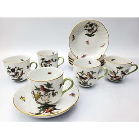 5 Herend Porcelain "Rothschild" Cups & Saucers