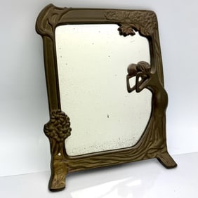 Bronze Art Deco Vanity Mirror on Easel Stand