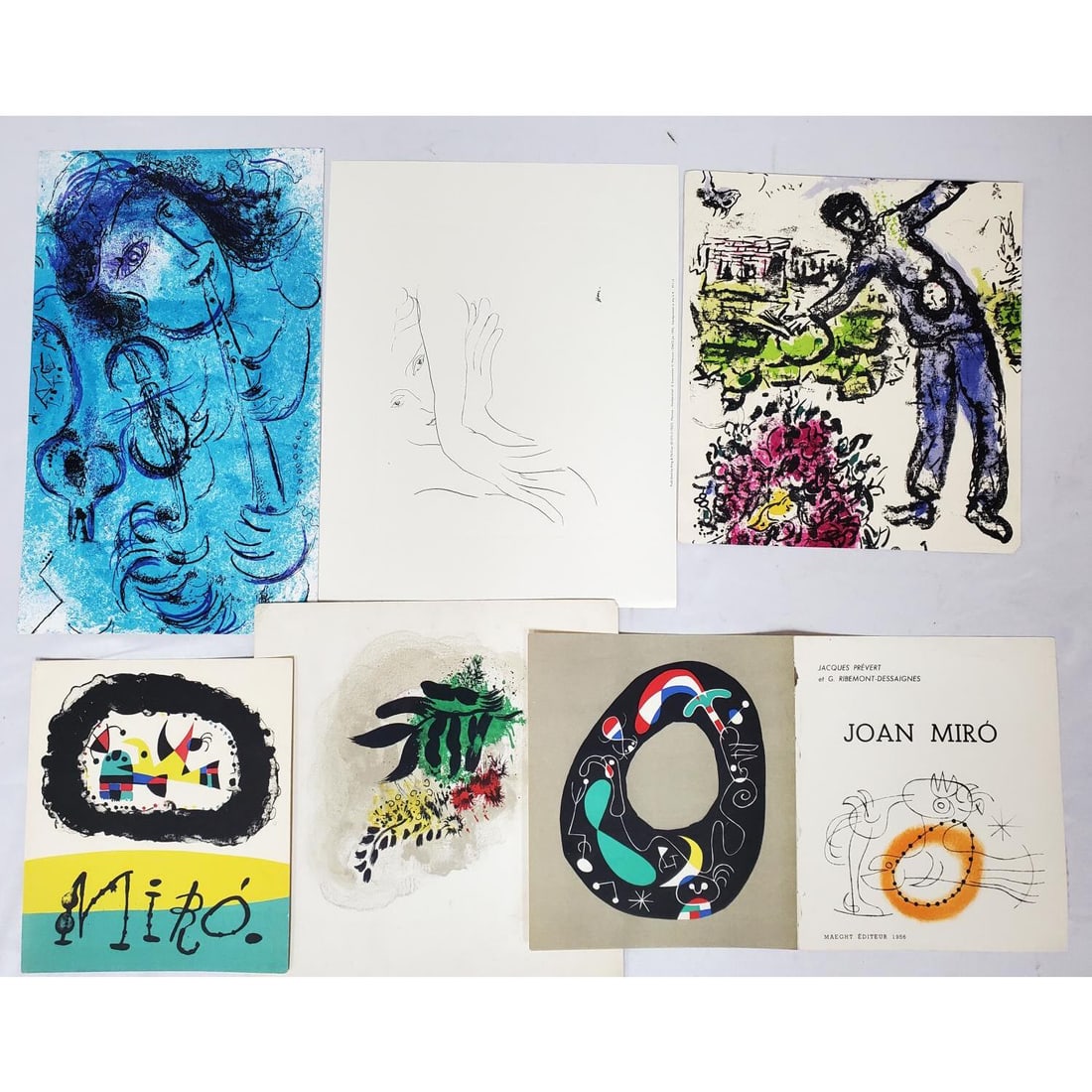Lot of 6 Old Prints by Important Artists: Lot of 6 Old Prints by Important Artists Such as Miro, Chagall, & Matisse. Some are Printed by Charles Sorlier, Paris. Condition: Generally Good. Sold As Is. Dimensions: Largest-15.25" x 9". Provenanc