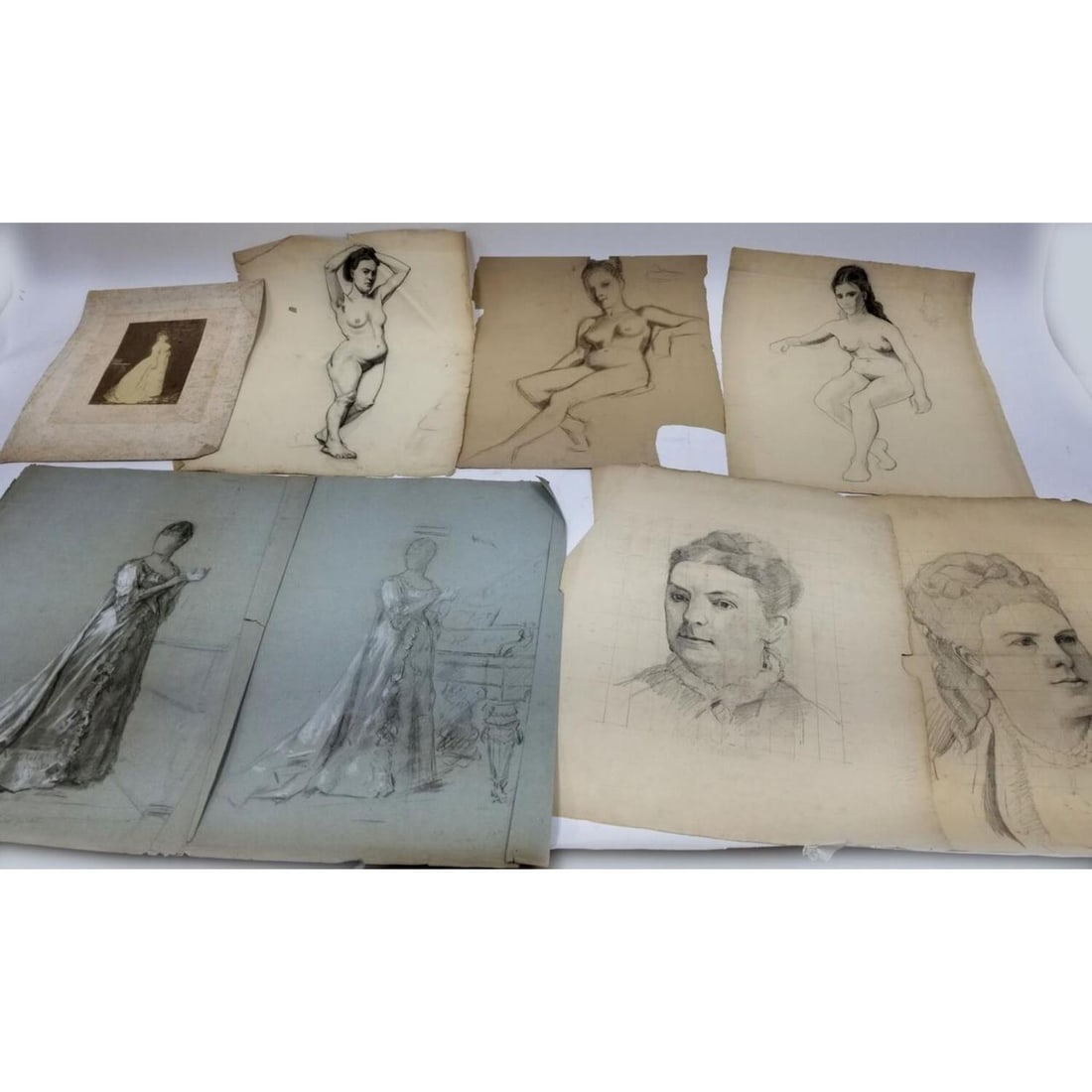 Attributed to Henry Leland, Lot of 7 Drawings: Attributed to Henry Leland, American (1850-1877) Lot of 7 Drawings Depicting Women, Charcoal & Pencil on Paper. Some Nude. All Unsigned & Unframed. Condition: Generally Good for Their Age. Sold As Is.