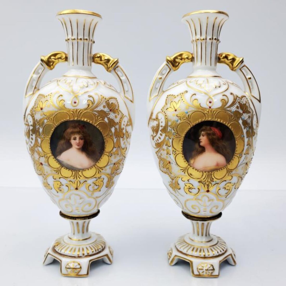 Pair Antique Hand Painted & Gilt Decorated Vases (1 of 4)