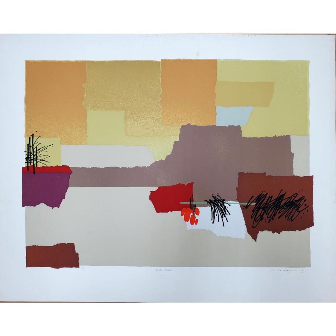 Arnold Hoffman Jr, American (1915-1991) Silkscreen: Arnold Hoffman Jr, American (1915-1991) Silkscreen on Paper. Pencil Signed Lower Right, Numbered 23/45 Lower Left & Titled "Water Mark". Unframed. Condition: Generally Very Good w/ Minor Stains on the